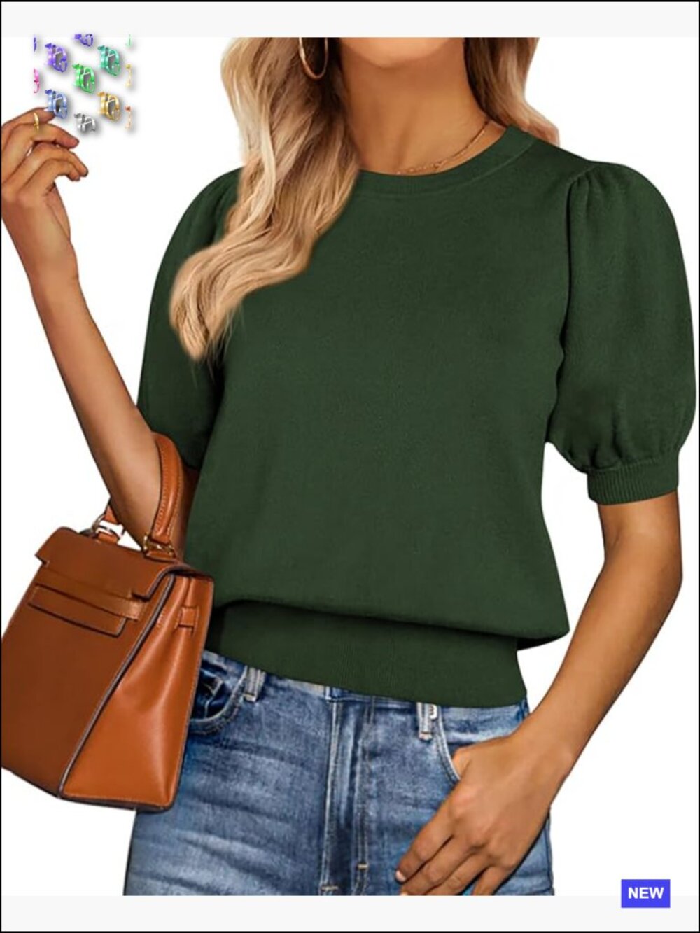 Puff Short Sleeve Knit Sweater Trendy Crewneck Business Casual Tops Work Blouses